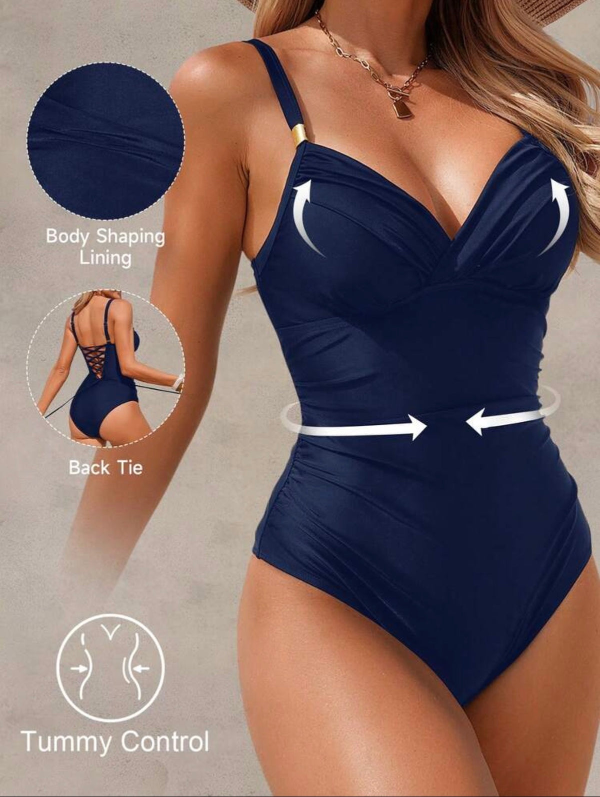 Traje de baño azul con control abdominal