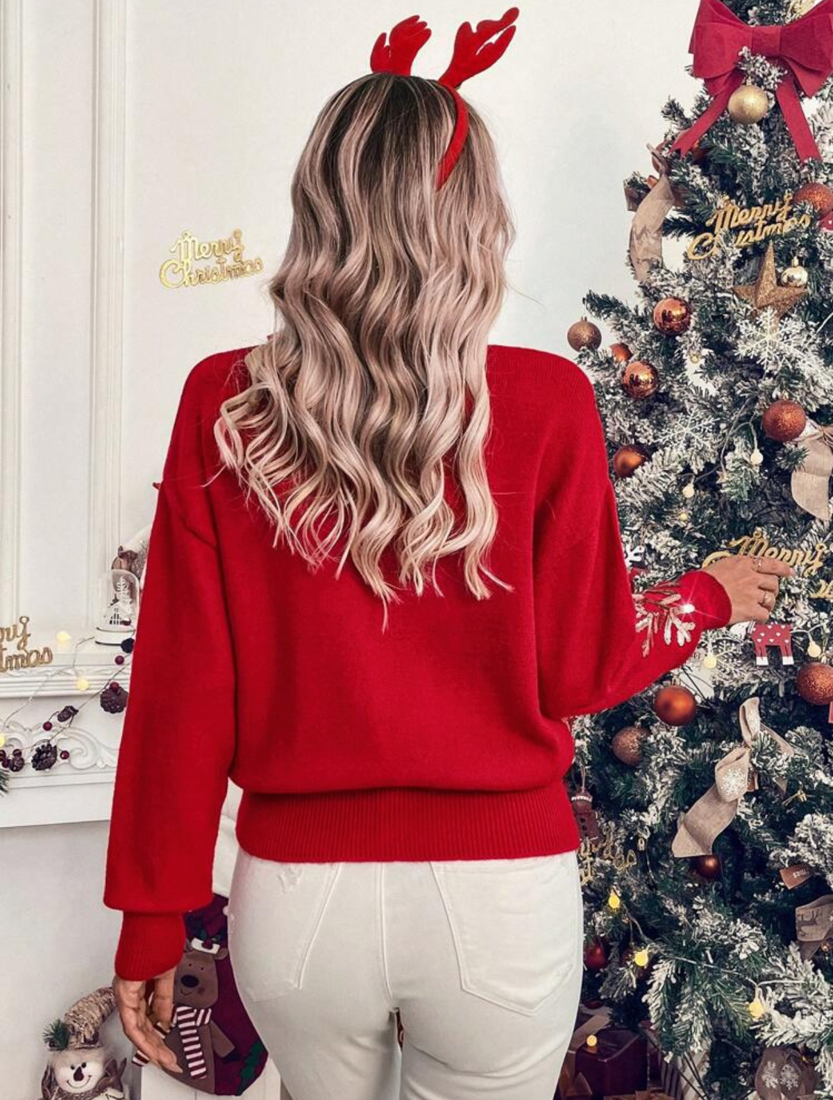 Suéter de Navidad rojo con lentejuelas