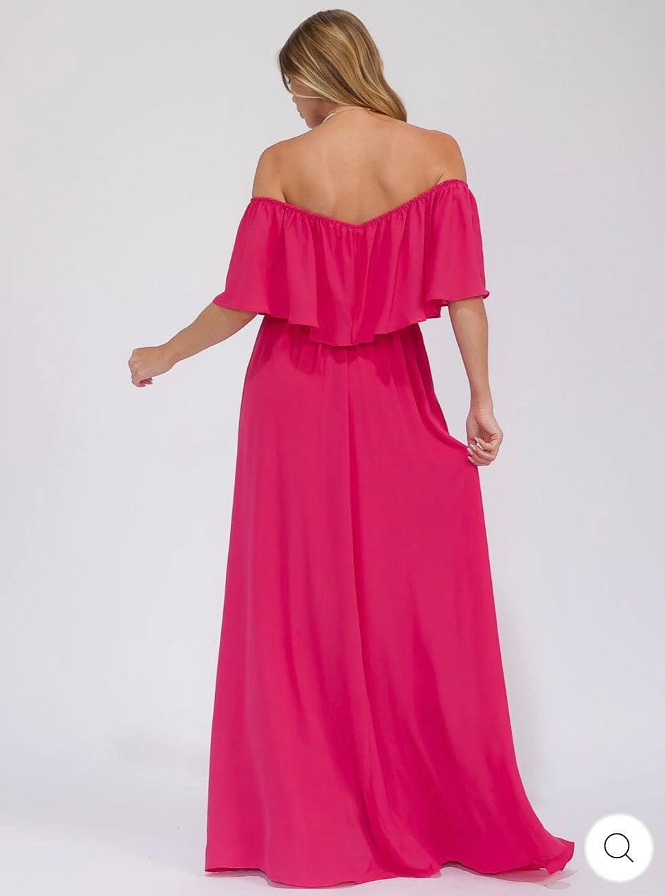 Vestido maxi fucsia elegante de manga corta con cintura elástica shoulder off