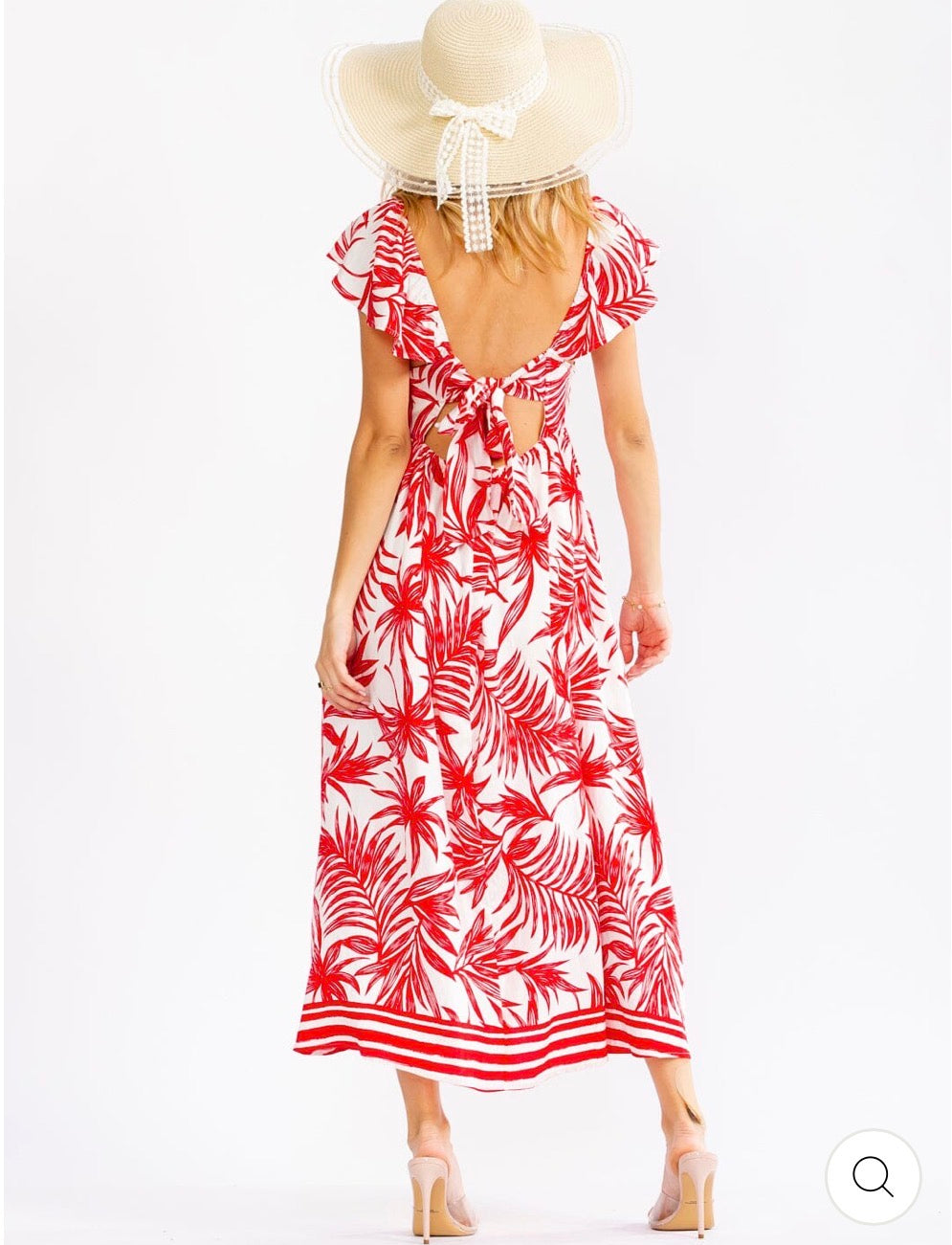 Vestido rojo y blanco cuello V