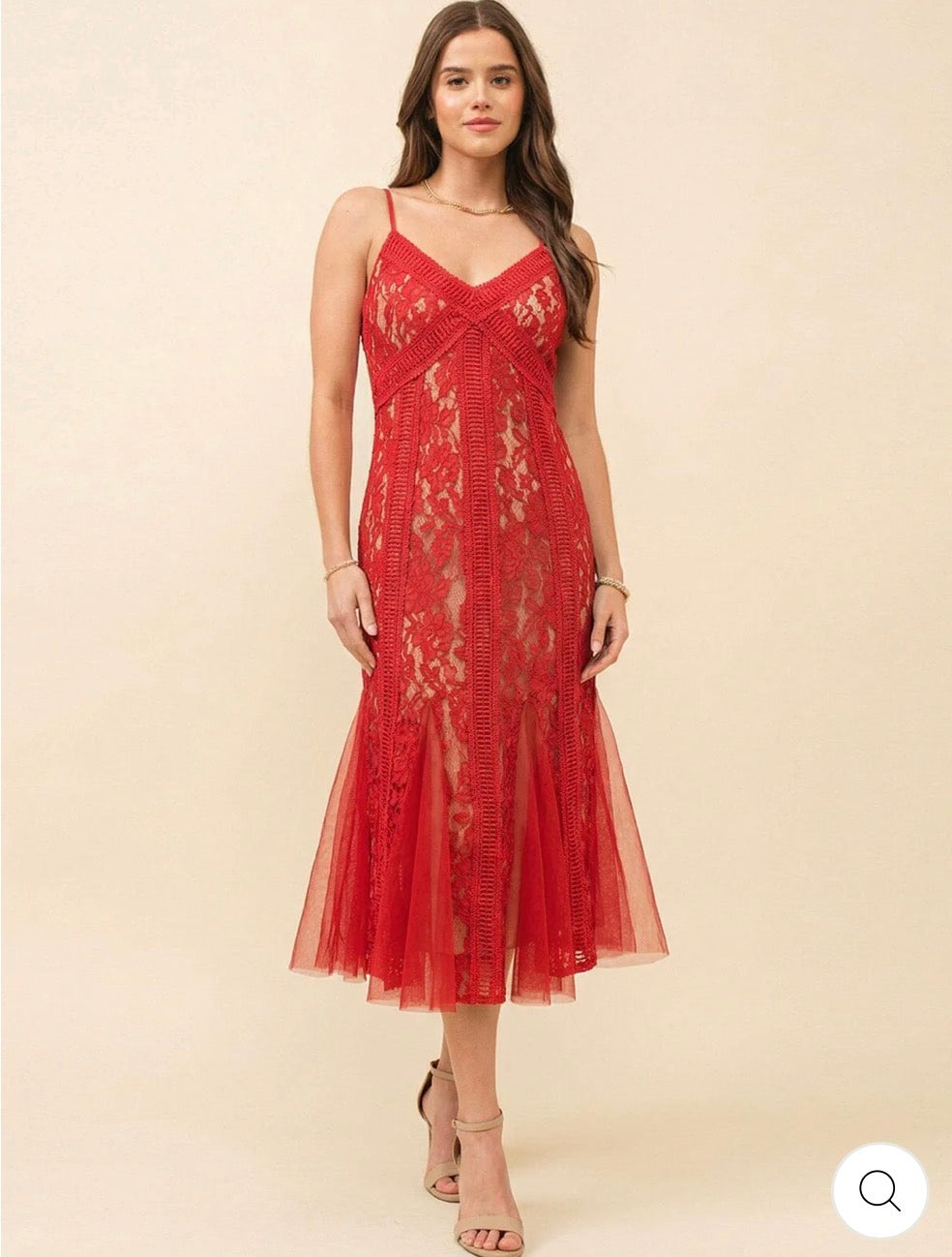 Vestido rojo de tirantes V neck crochet