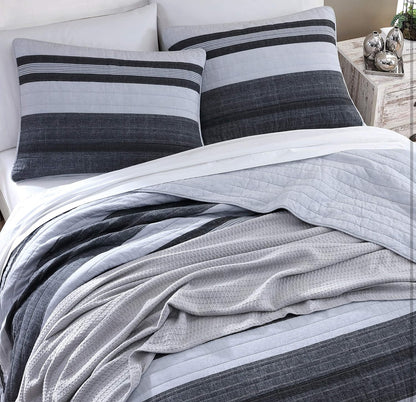 Nautica Queen Quilt Set Cotton Ardmoore Grey. Full Queen. 100% algodón. 3 piezas.