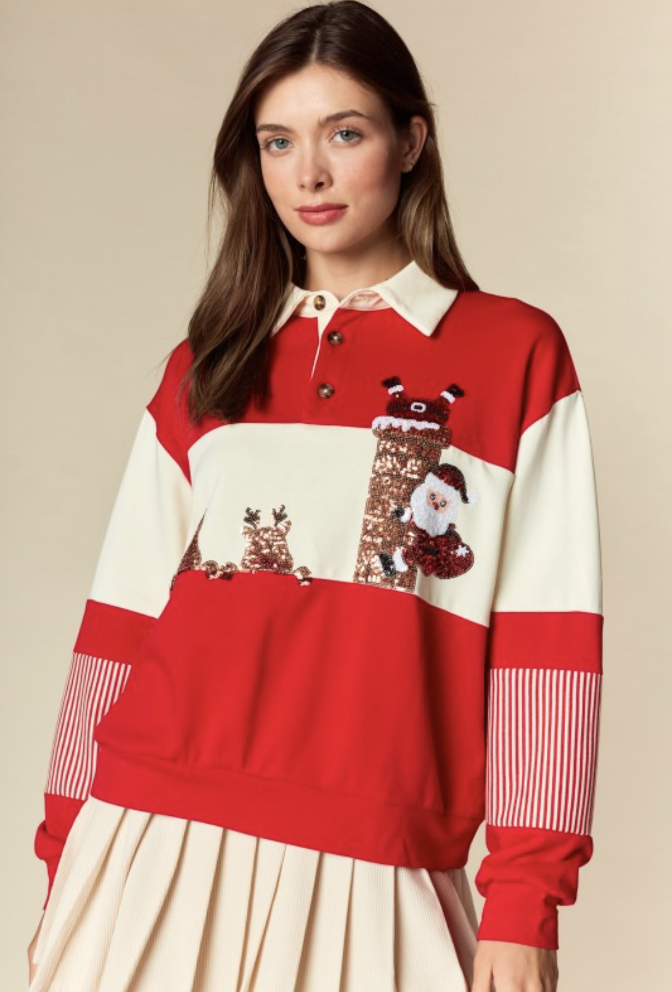 Suéter Santa Chic rojo y crema