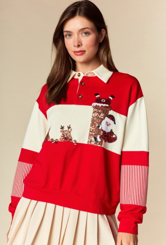Suéter Santa Chic rojo y crema