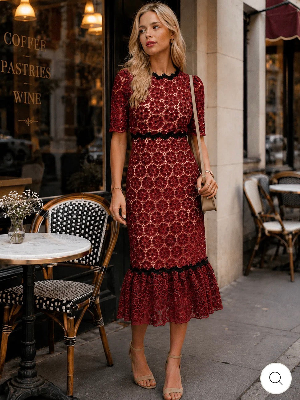 Vestido rojo maxi crochet open back