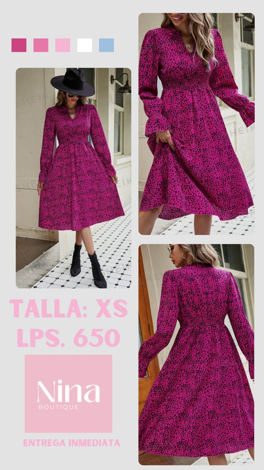 Vestido rosado con estampado negro