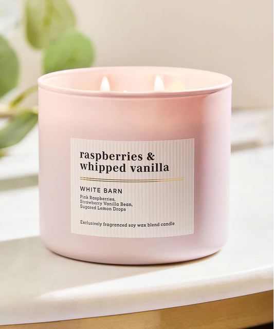Raspberries & Whipped Vanilla 3-Wick Candle - White Barn
