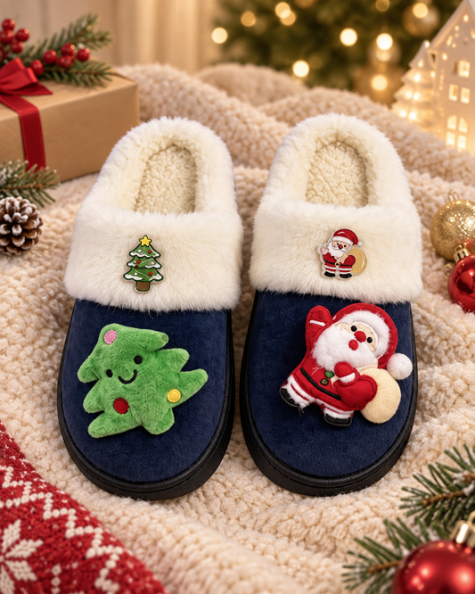 Pantuflas Navidad azul y blanco