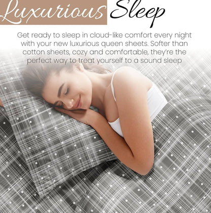 Linen Market Double-Brushed Patterned Microfiber California King Sheet Set 4 Piece – Oeko-TEX Certified Ultra Soft & Wrinkle-Free - 16" Deep Pocket Sheets Easy Care Cal-King Size - Polka Dot Gray. 2 pillowcases and 
1 fitted sheet