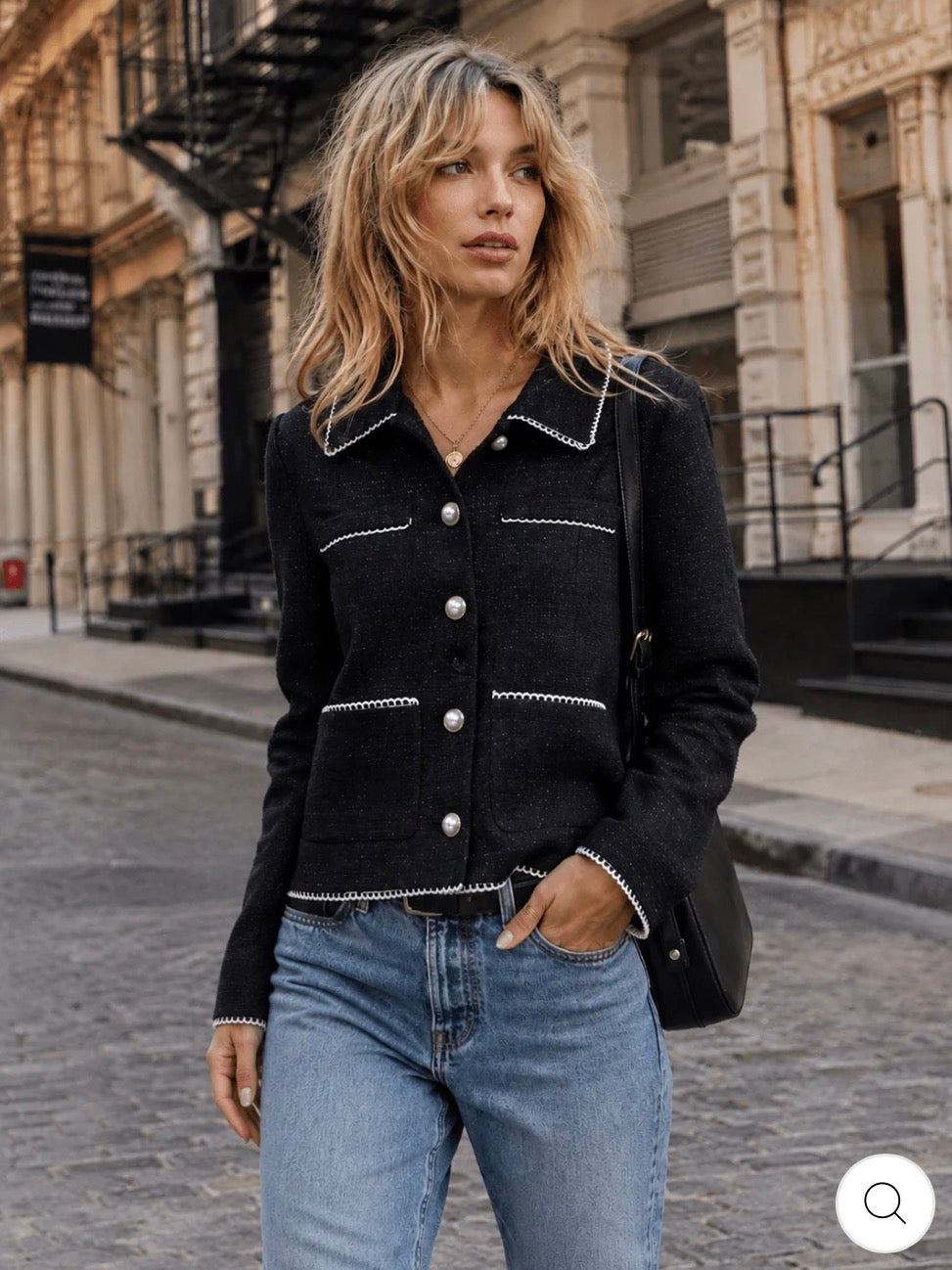 Blazer negro manga larga