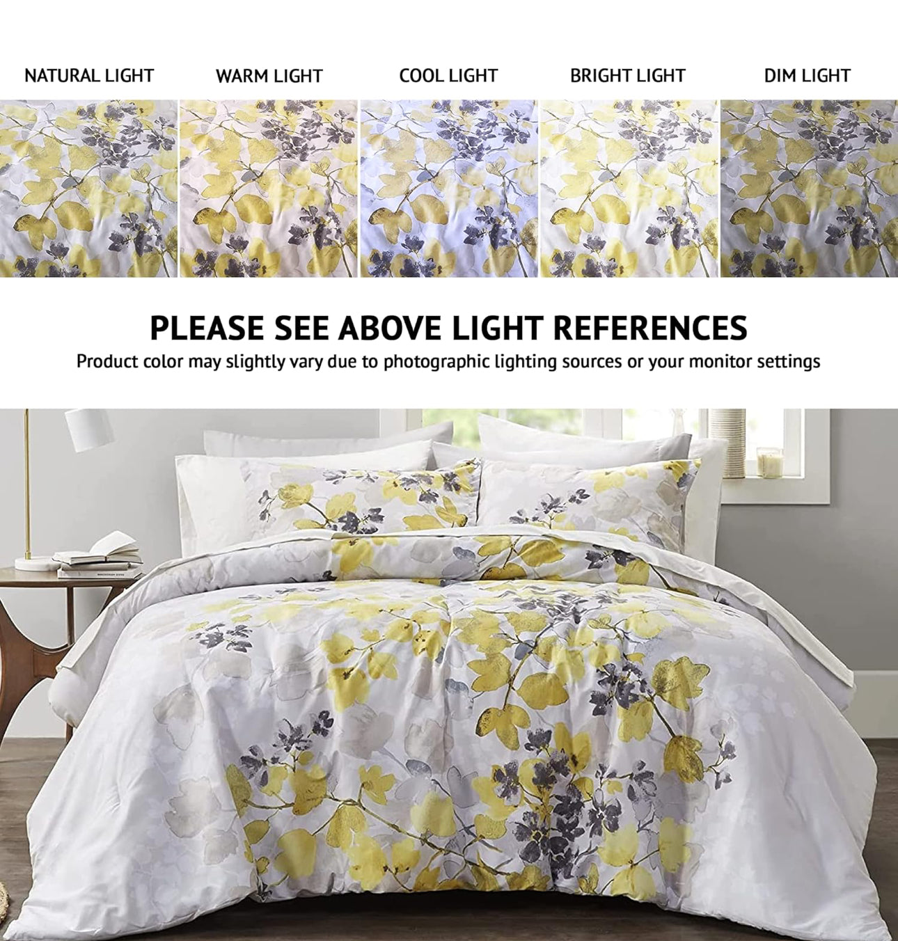 Madison Park Bed in A Bag-Trendy Casual Design Cozy Comforter, 2 shams, 1 Fited sheet with pockets, 1 flat sheet and 4 pilowcases King, Leaf Yellow 9 Piece