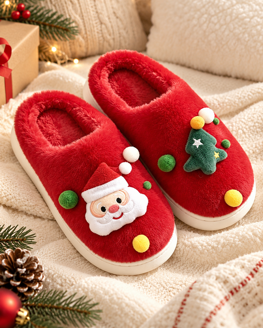 Pantuflas Navidad rojas santa y arbolito