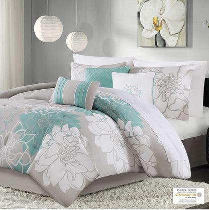 Madison Park Lola Reversible Aqua King - 6 piezas: 1 coverlet, 2 shams and 3 decorative pillows