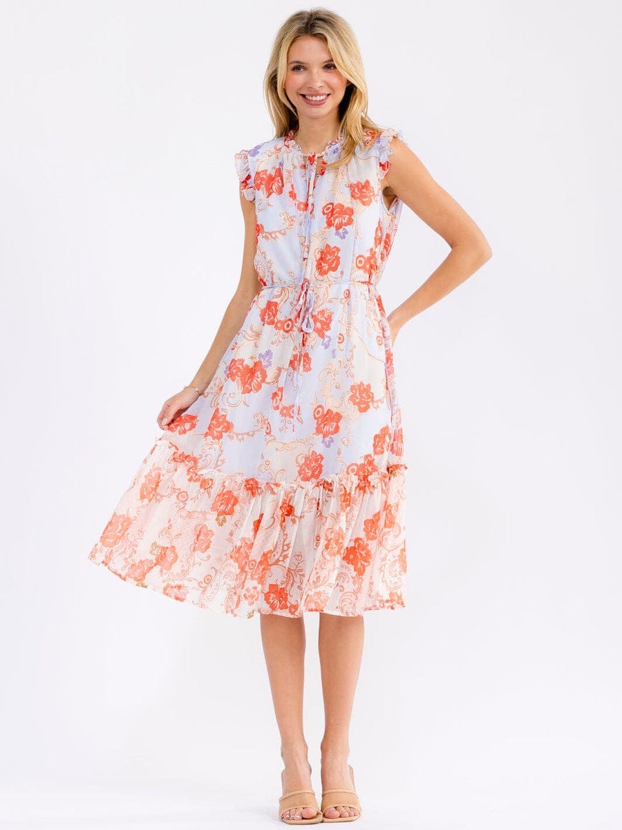 Vestido floral midi con cinta