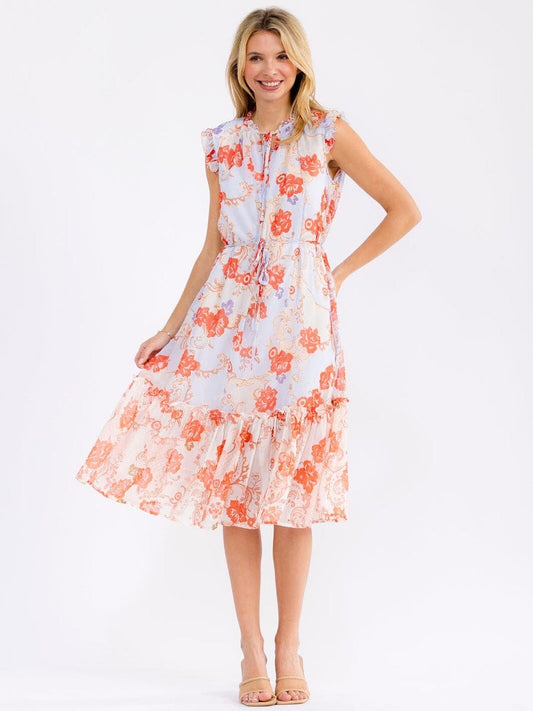 Vestido floral midi con cinta
