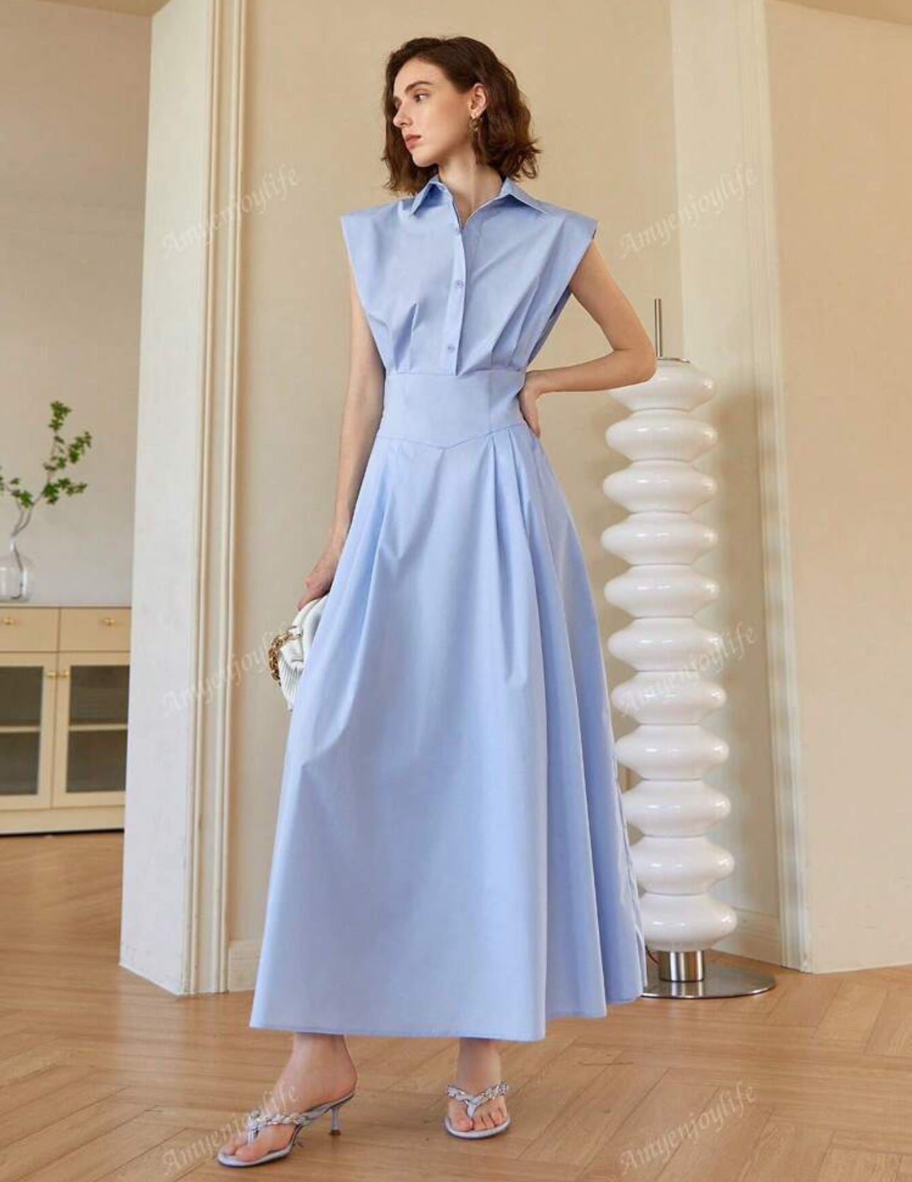 Vestido azul claro largo