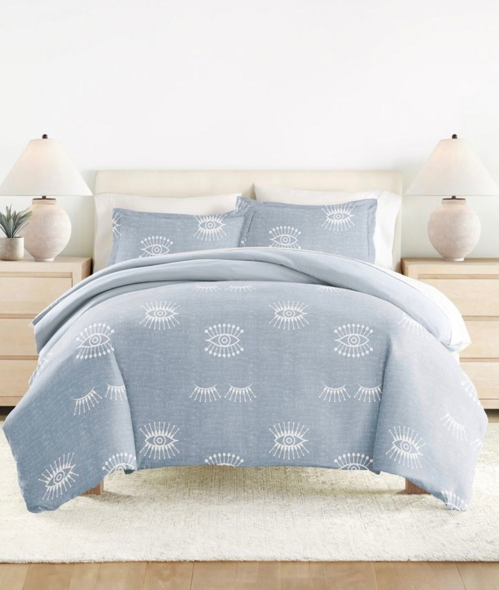 Kaycie Gray Evil Eye Printed. Duvet Cover Set, Full/Queen. 3 piezas.