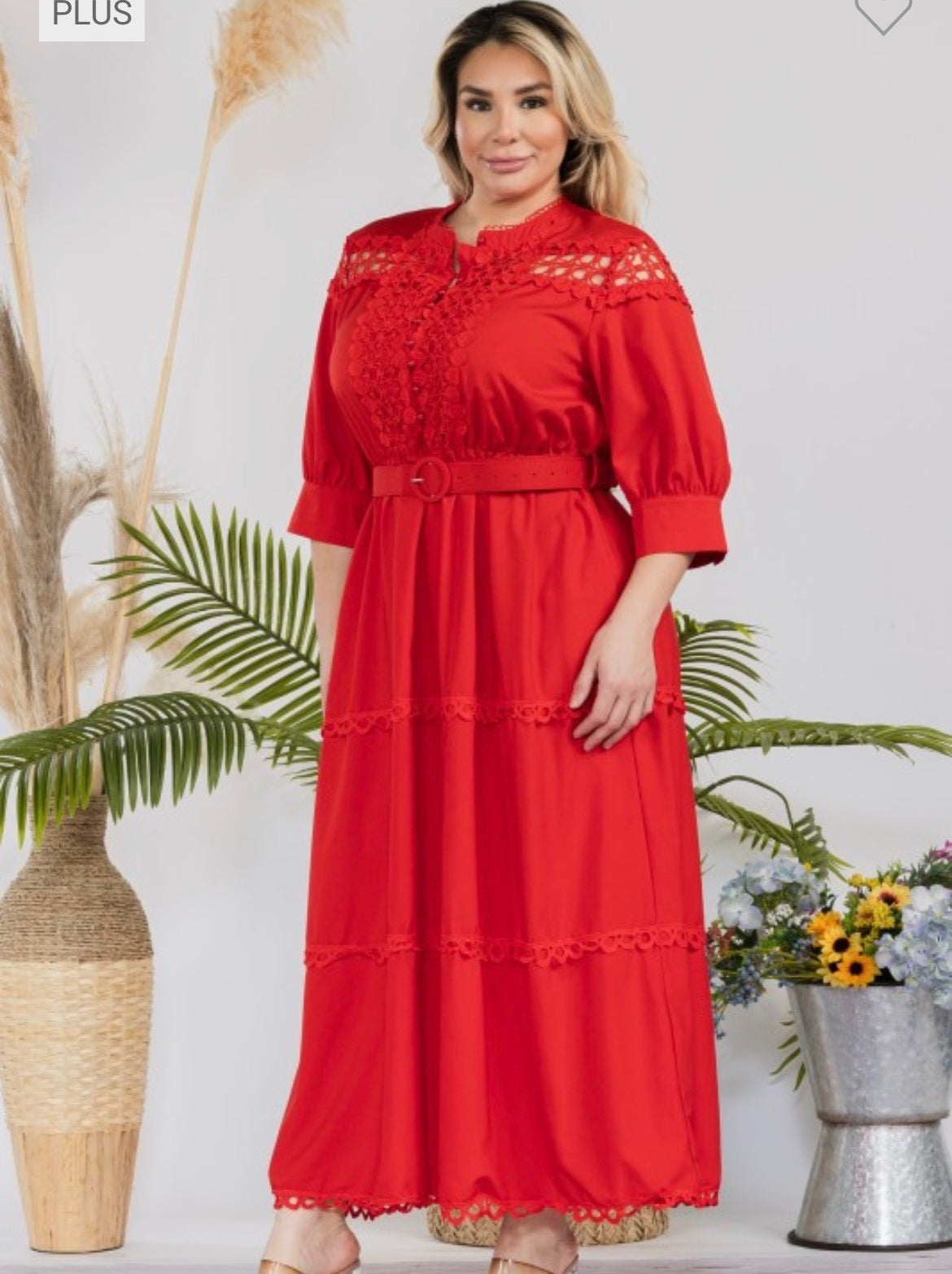 Vestido rojo largo Plus crochet maxi