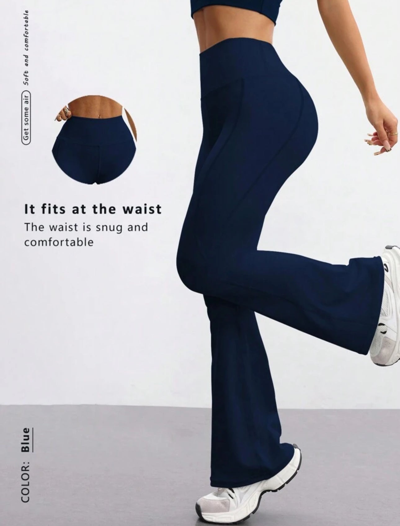 Leggings azul marino tiro alto y acampanado