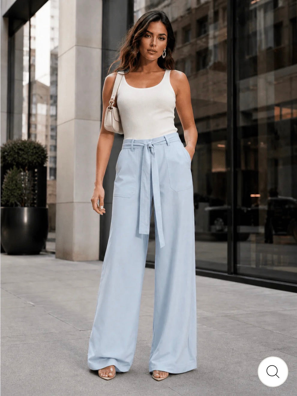 Pantalón azul celeste de lino wide leg