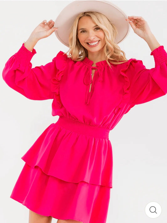 Vestido rosado corto manga larga