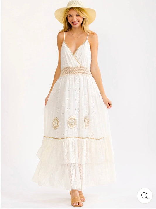 Vestido blanco maxi crochet de tirantes