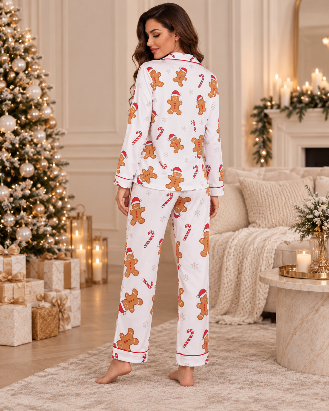 Pijama Navidad blanca muñeco de jengibre