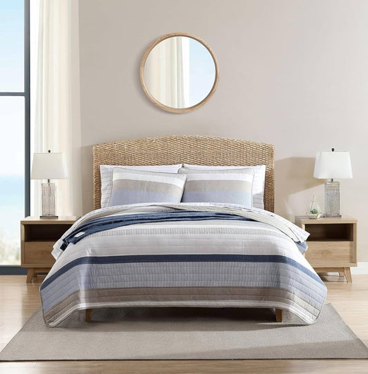 Nautica King Quilt Set Cotton Galewood. Azul. 3 piezas.
