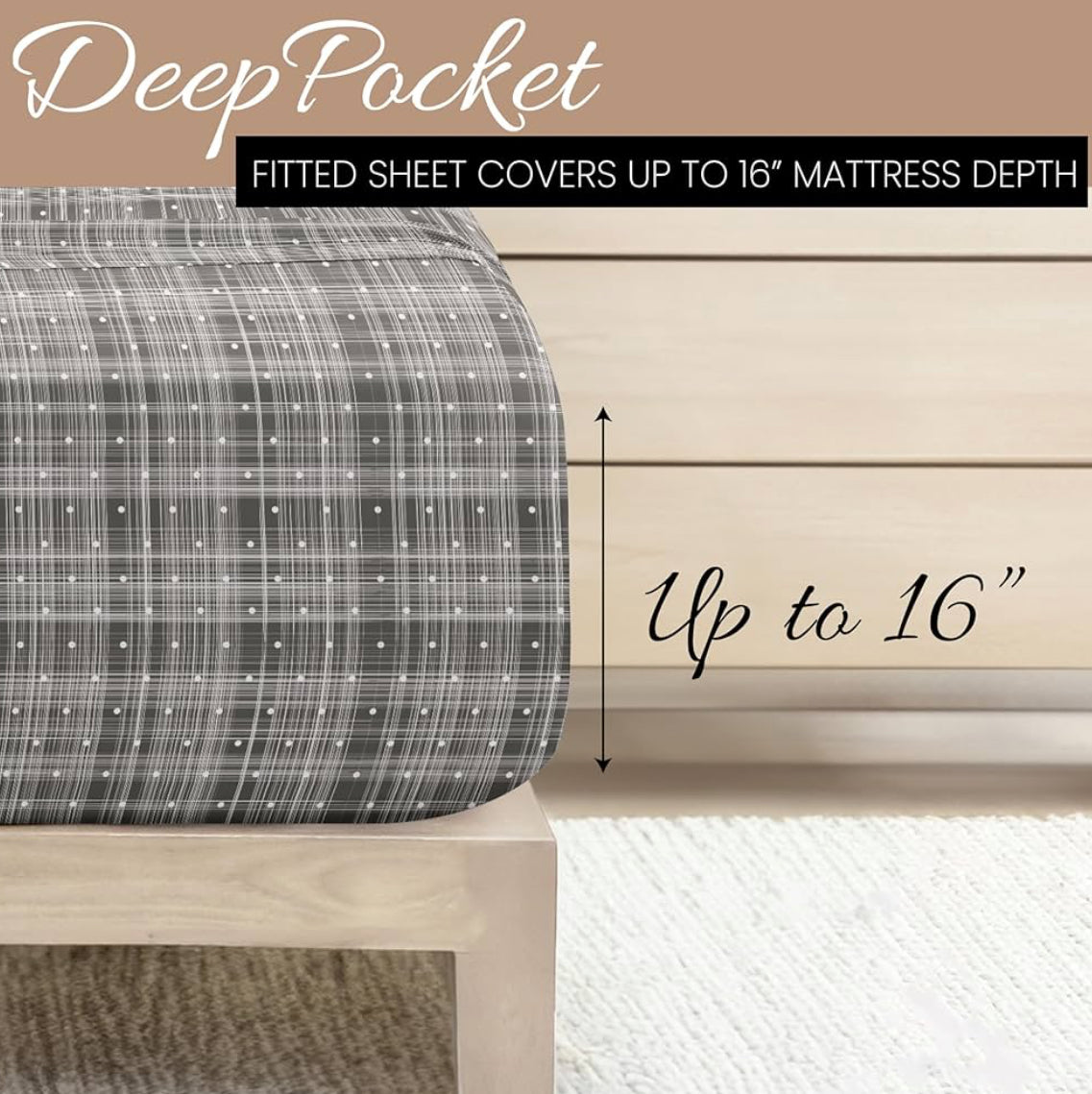 Linen Market Double-Brushed Patterned Microfiber California King Sheet Set 4 Piece – Oeko-TEX Certified Ultra Soft & Wrinkle-Free - 16" Deep Pocket Sheets Easy Care Cal-King Size - Polka Dot Gray. 2 pillowcases and 
1 fitted sheet
