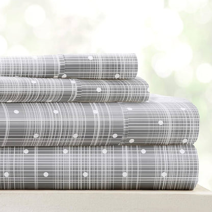 Linen Market Double-Brushed Patterned Microfiber California King Sheet Set 4 Piece – Oeko-TEX Certified Ultra Soft & Wrinkle-Free - 16" Deep Pocket Sheets Easy Care Cal-King Size - Polka Dot Gray. 2 pillowcases and 
1 fitted sheet