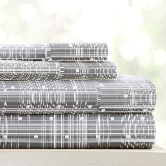 Linen Market Double-Brushed Patterned Microfiber California King Sheet Set 4 Piece – Oeko-TEX Certified Ultra Soft & Wrinkle-Free - 16" Deep Pocket Sheets Easy Care Cal-King Size - Polka Dot Gray. 2 pillowcases and 
1 fitted sheet