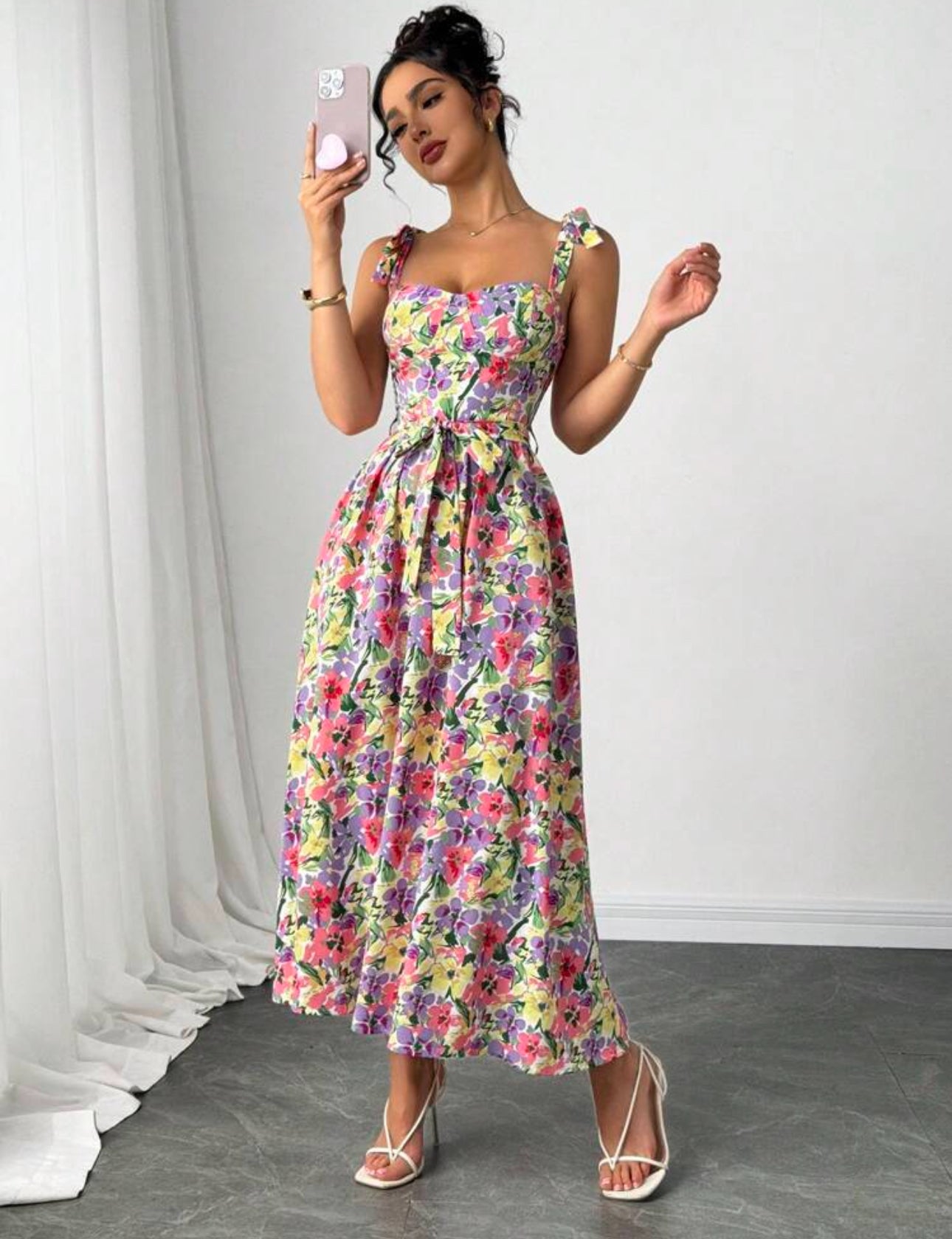 Vestido largo multicolor con cordón