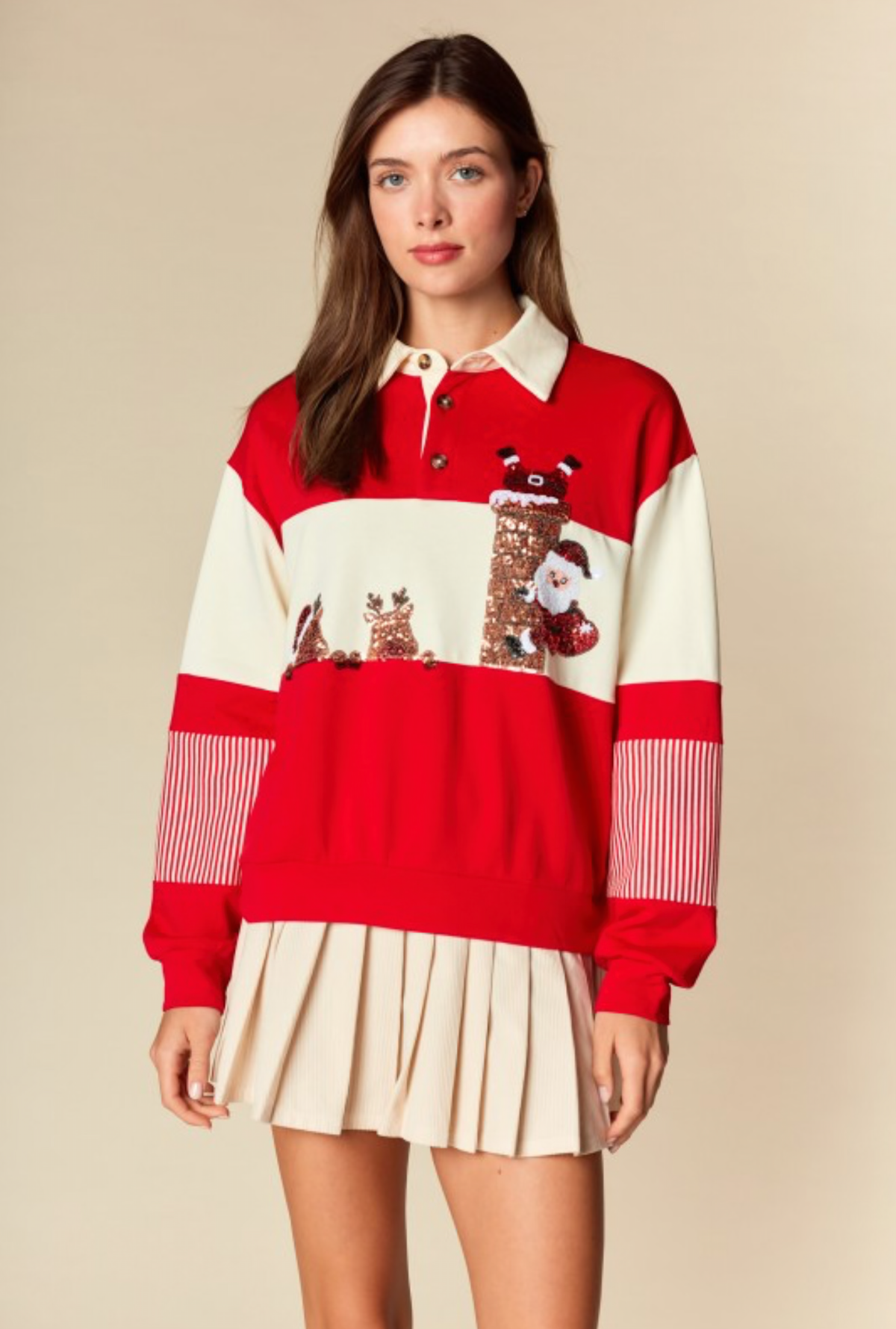 Suéter Santa Chic rojo y crema