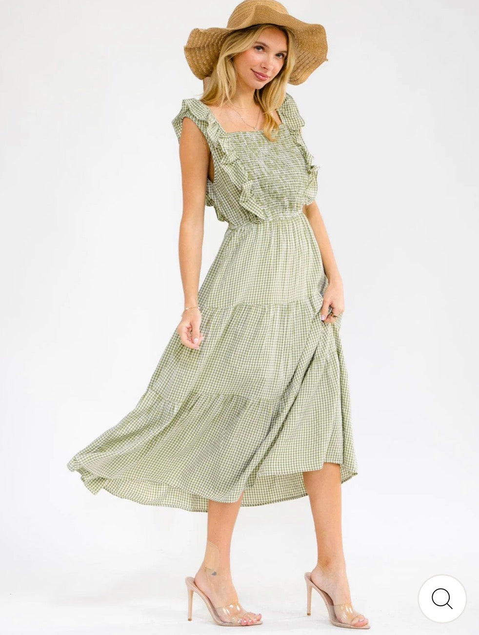 Vestido verde maxi cuadriculado