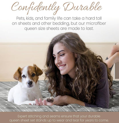 Linen Market Double-Brushed Patterned Microfiber California King Sheet Set 4 Piece – Oeko-TEX Certified Ultra Soft & Wrinkle-Free - 16" Deep Pocket Sheets Easy Care Cal-King Size - Polka Dot Gray. 2 pillowcases and 
1 fitted sheet