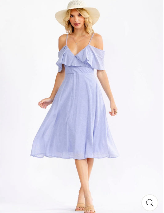 Vestido azul celeste MIDI V-Neck con bolsillos