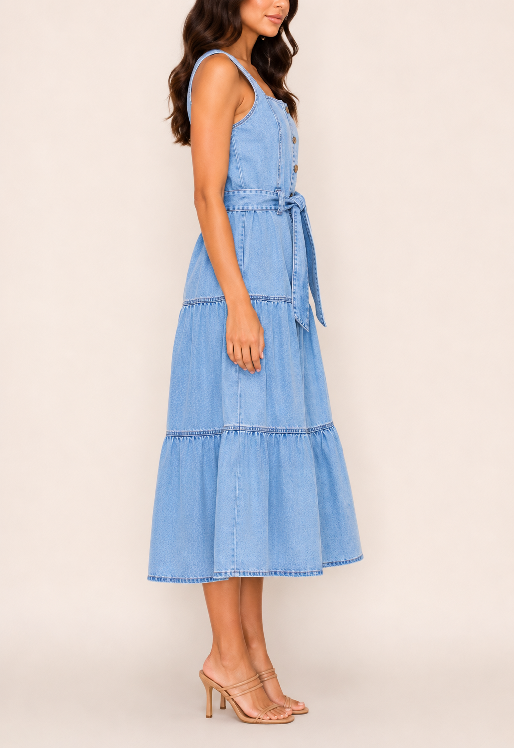 Vestido Denim de tirantes con cinta