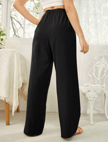 Pantalón negro de algodón con cordón y bolsillos