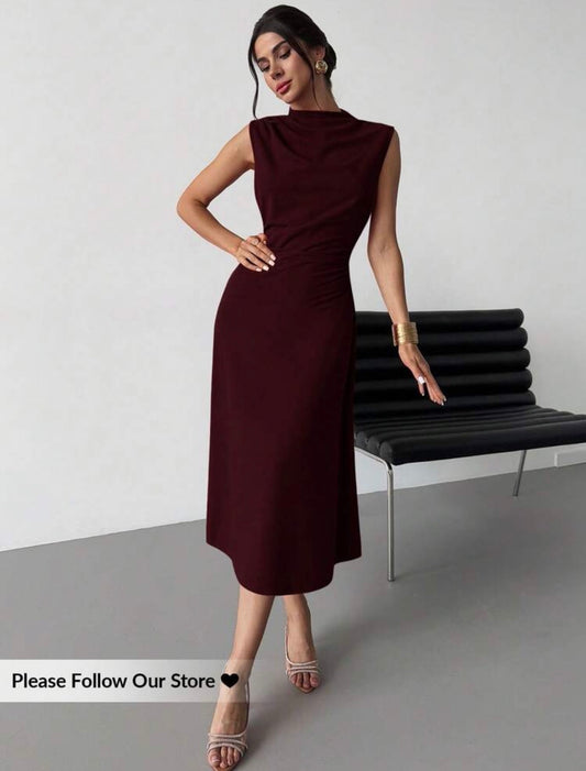 Vestido rojo oscuro largo plisado