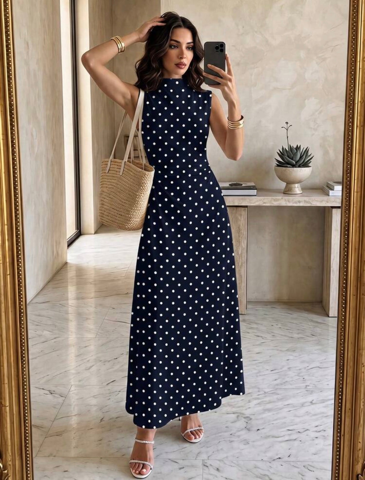 Vestido azul marino polka dot