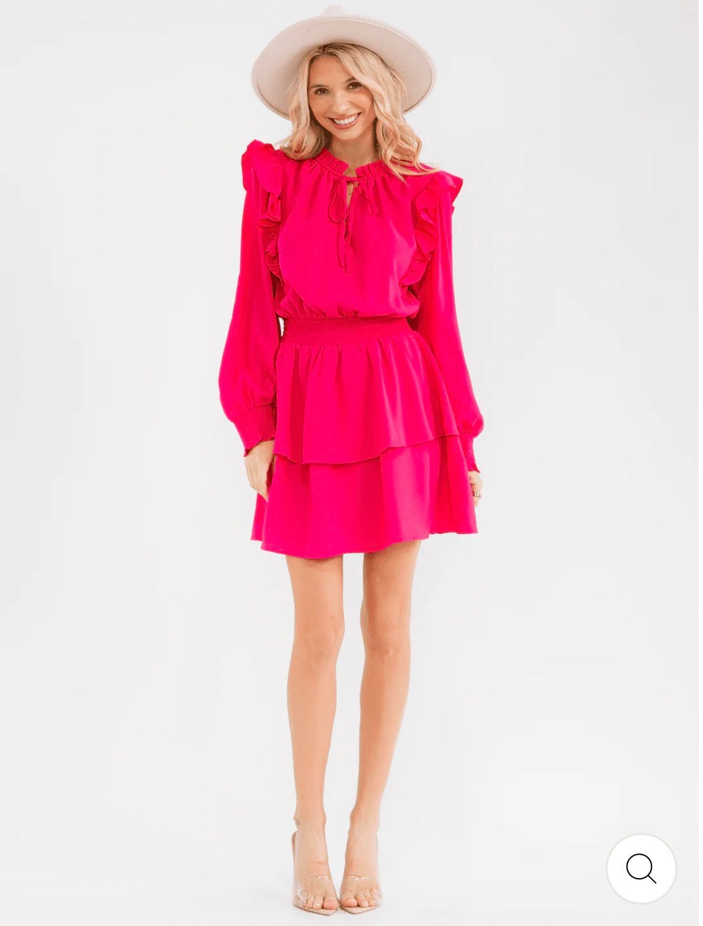 Vestido rosado corto manga larga