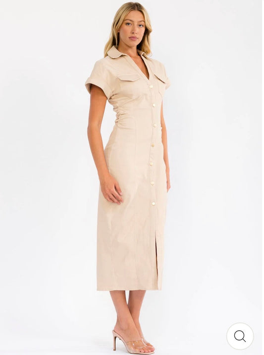 Vestido beige maxi camisero Denim