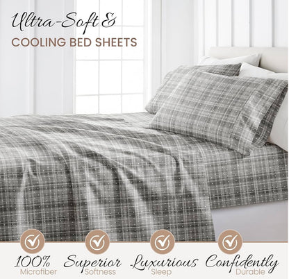 Linen Market Double-Brushed Patterned Microfiber California King Sheet Set 4 Piece – Oeko-TEX Certified Ultra Soft & Wrinkle-Free - 16" Deep Pocket Sheets Easy Care Cal-King Size - Polka Dot Gray. 2 pillowcases and 
1 fitted sheet