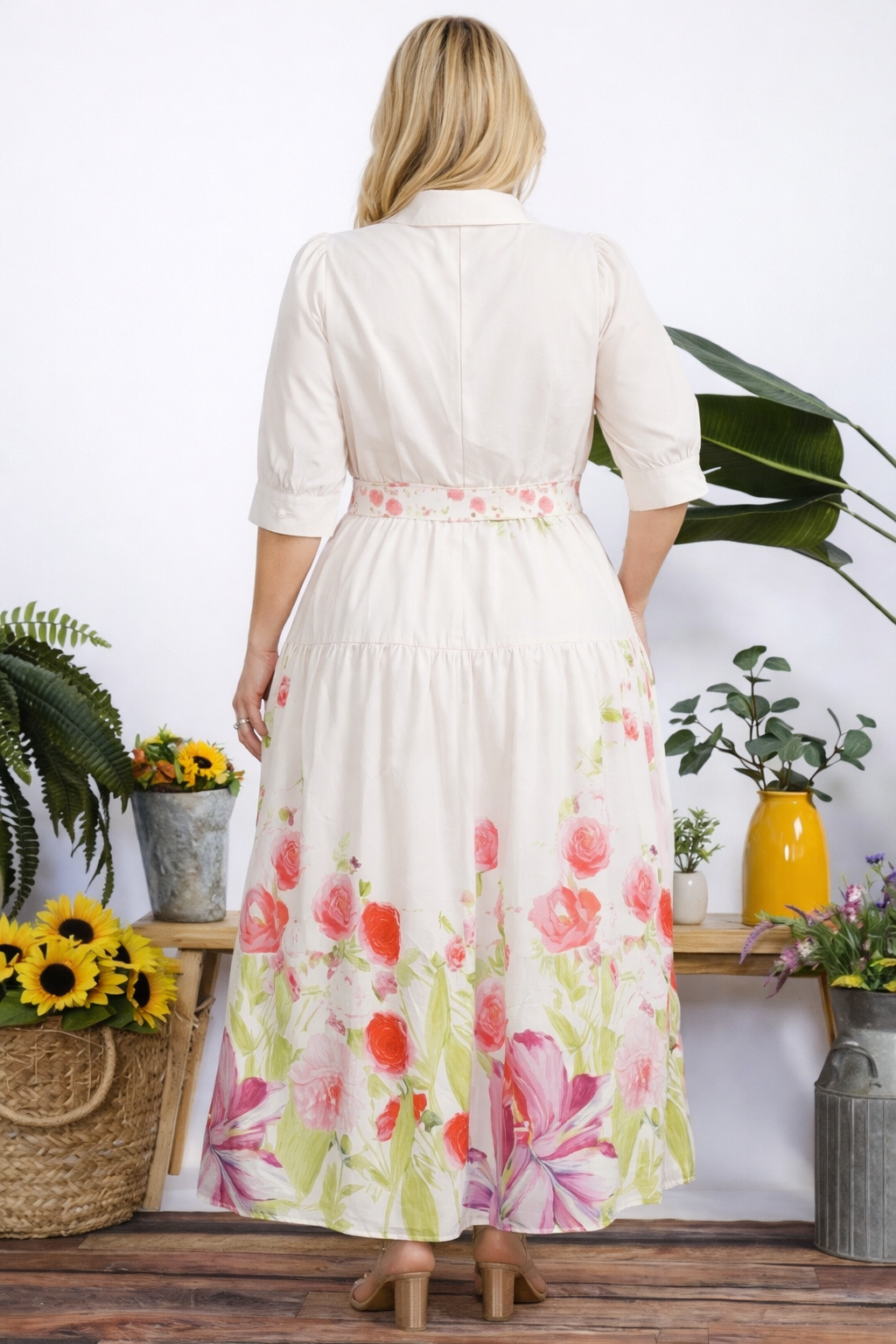 Vestido blanco largo floreado Plus