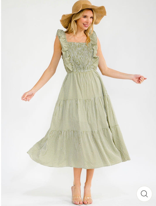 Vestido verde maxi cuadriculado