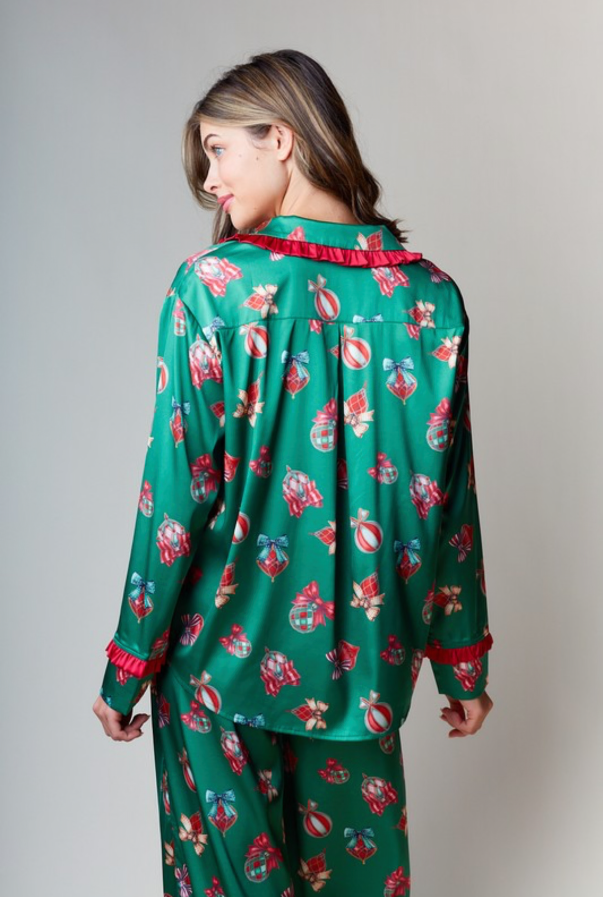 Set de pijama de satin Navidad verde y rojo