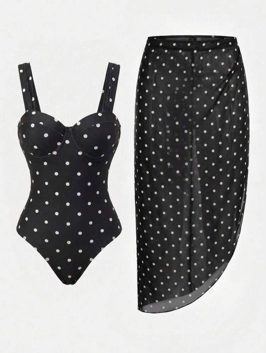 Conjunto Traje de baño con falda polka dot (dos piezas)