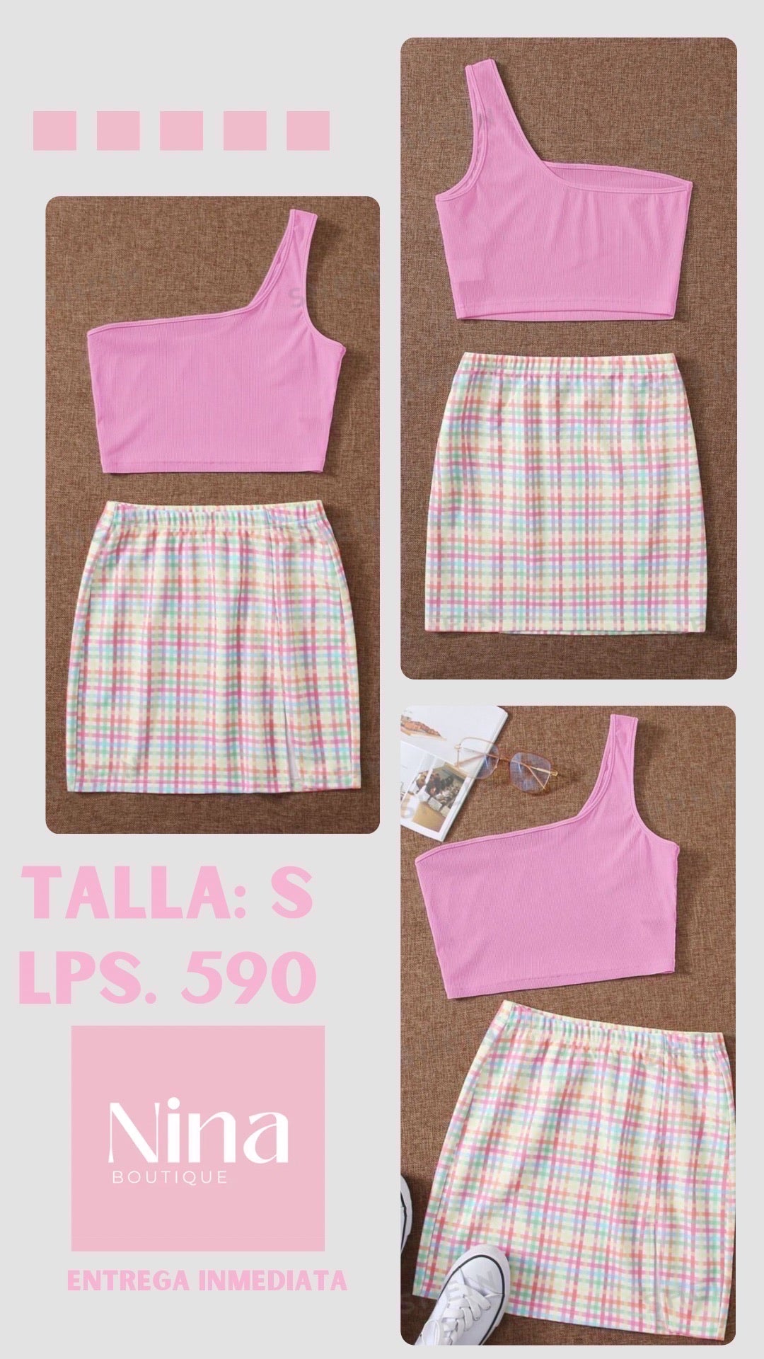 Conjunto falda y top rosado