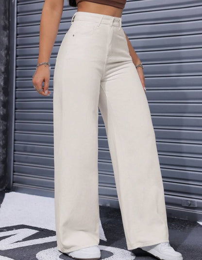 Pantalon beige de mezclilla pierna ancha