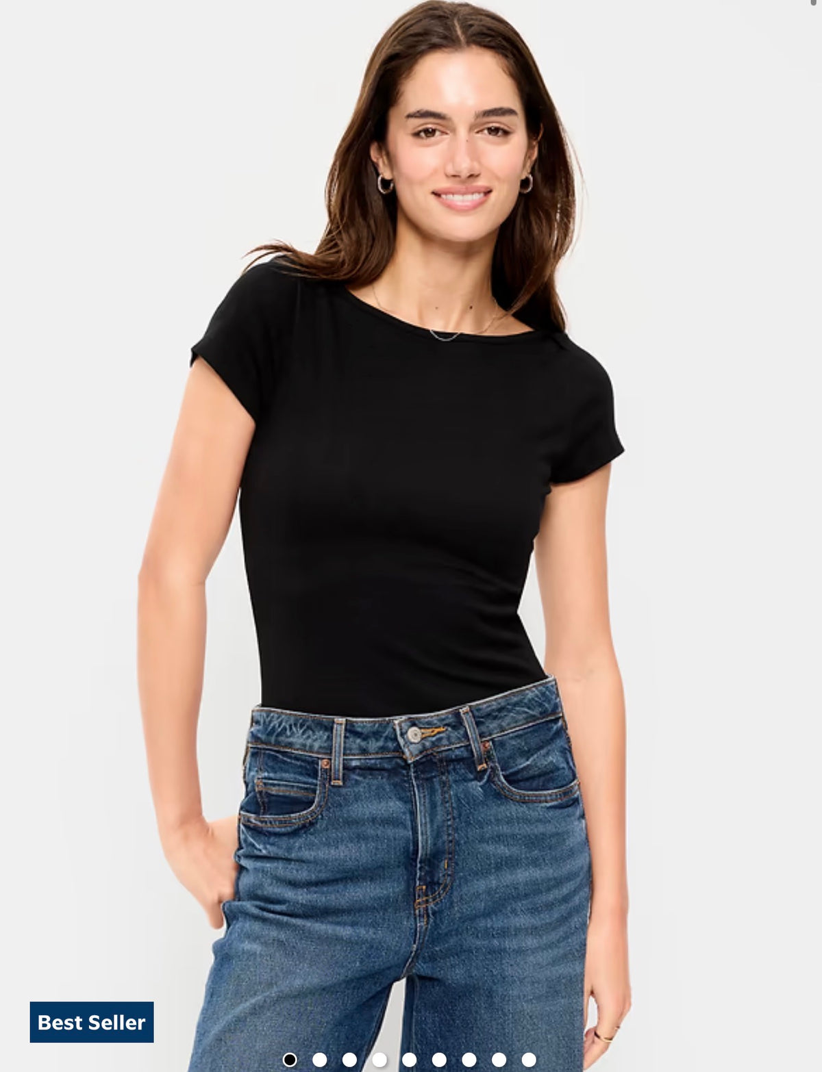 Camisa tipo Snug Boatneck negra